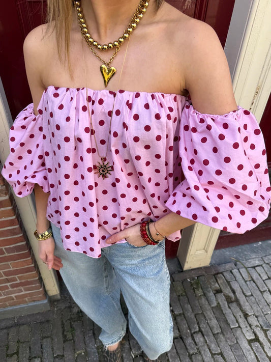 Lina polkadot top roze/bordeaux - Project 35