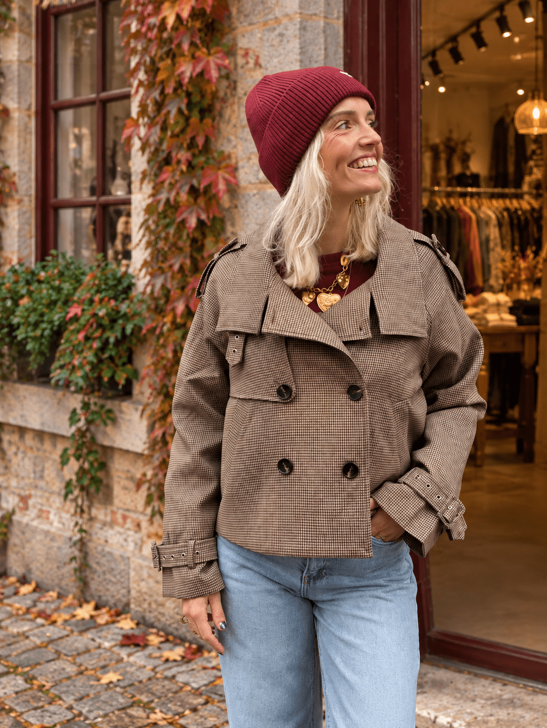Liv trenchcoat geruit bordeaux/bruin - Project 35