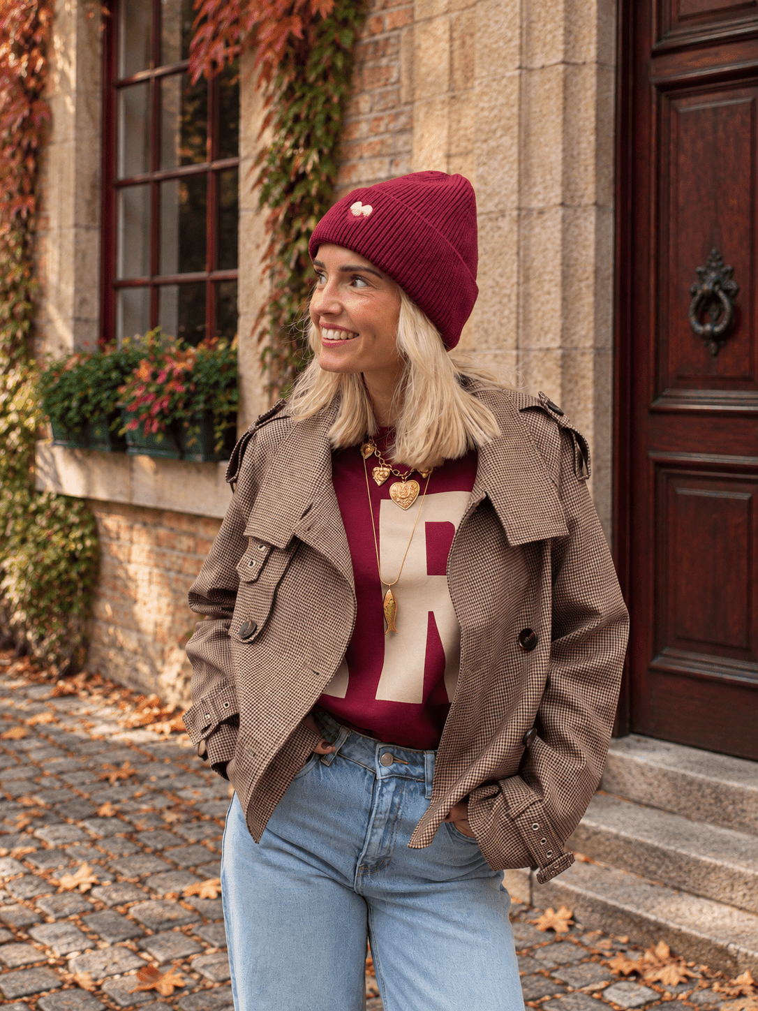 Liv trenchcoat geruit bordeaux/bruin - Project 35