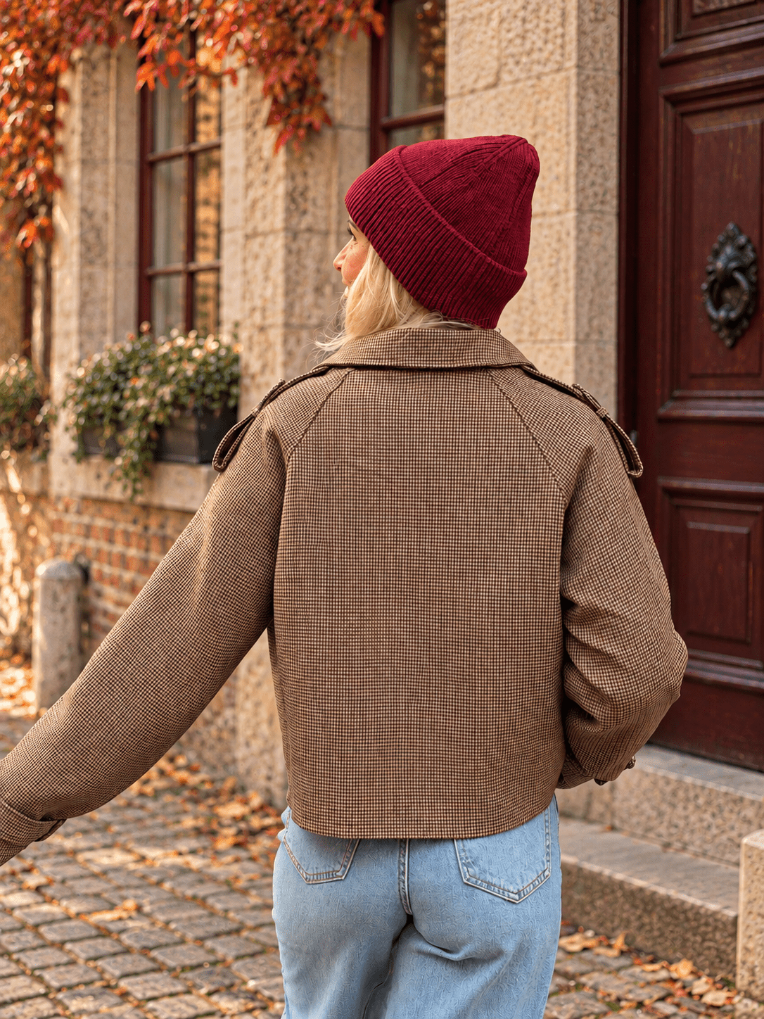 Liv trenchcoat geruit bordeaux/bruin - Project 35