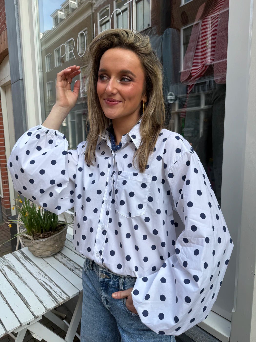 Lot polkadot blouse wit/blauw - Project 35