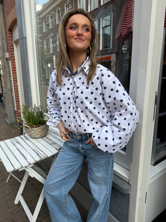 Lot polkadot blouse wit/blauw - Project 35