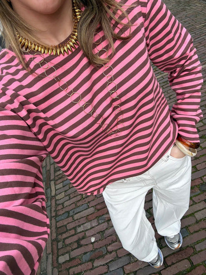 Lotti longsleeve brown/pink striped - Project 35