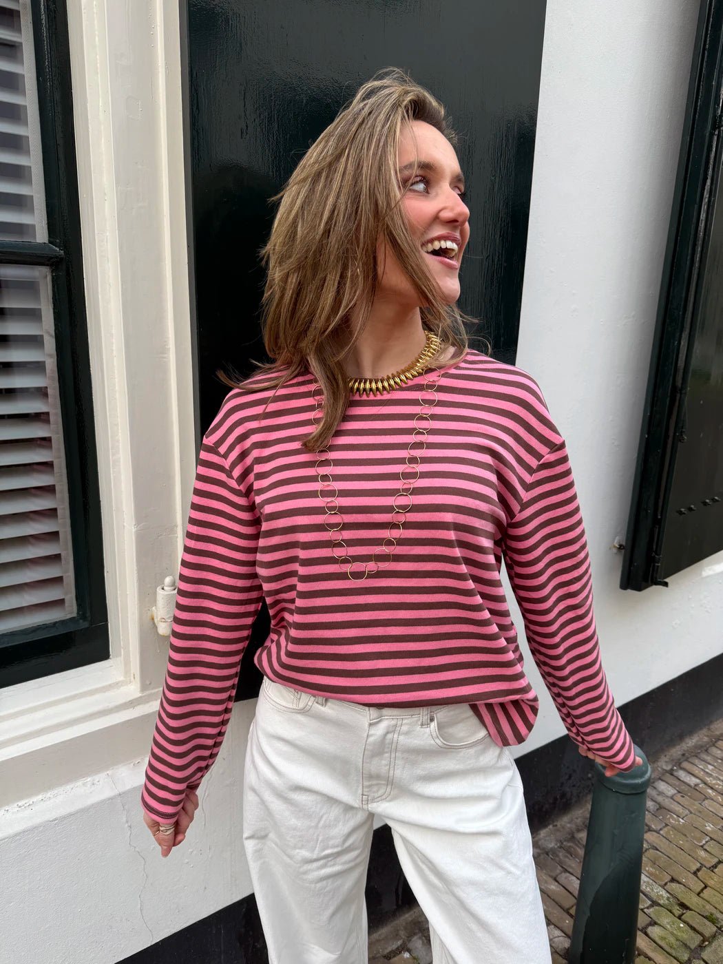 Lotti longsleeve brown/pink striped - Project 35