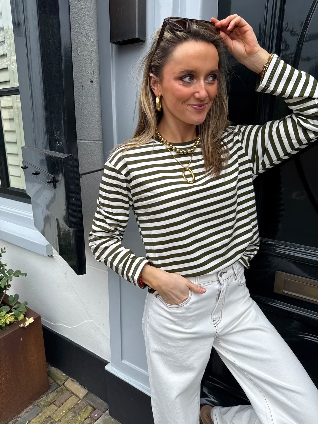 Lotti longsleeve green/white striped - Project 35