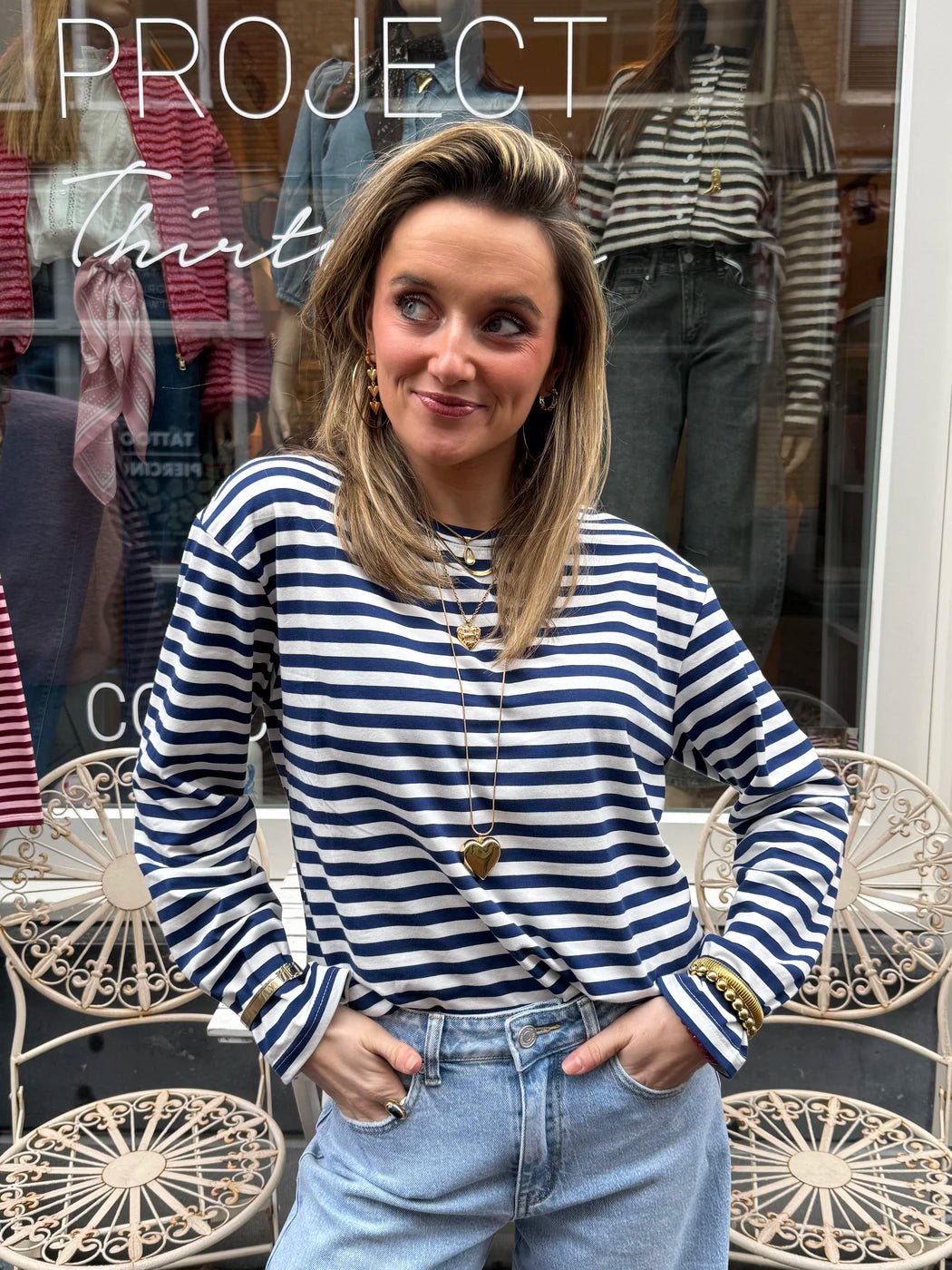 Lotti longsleeve navy/white striped - Project 35