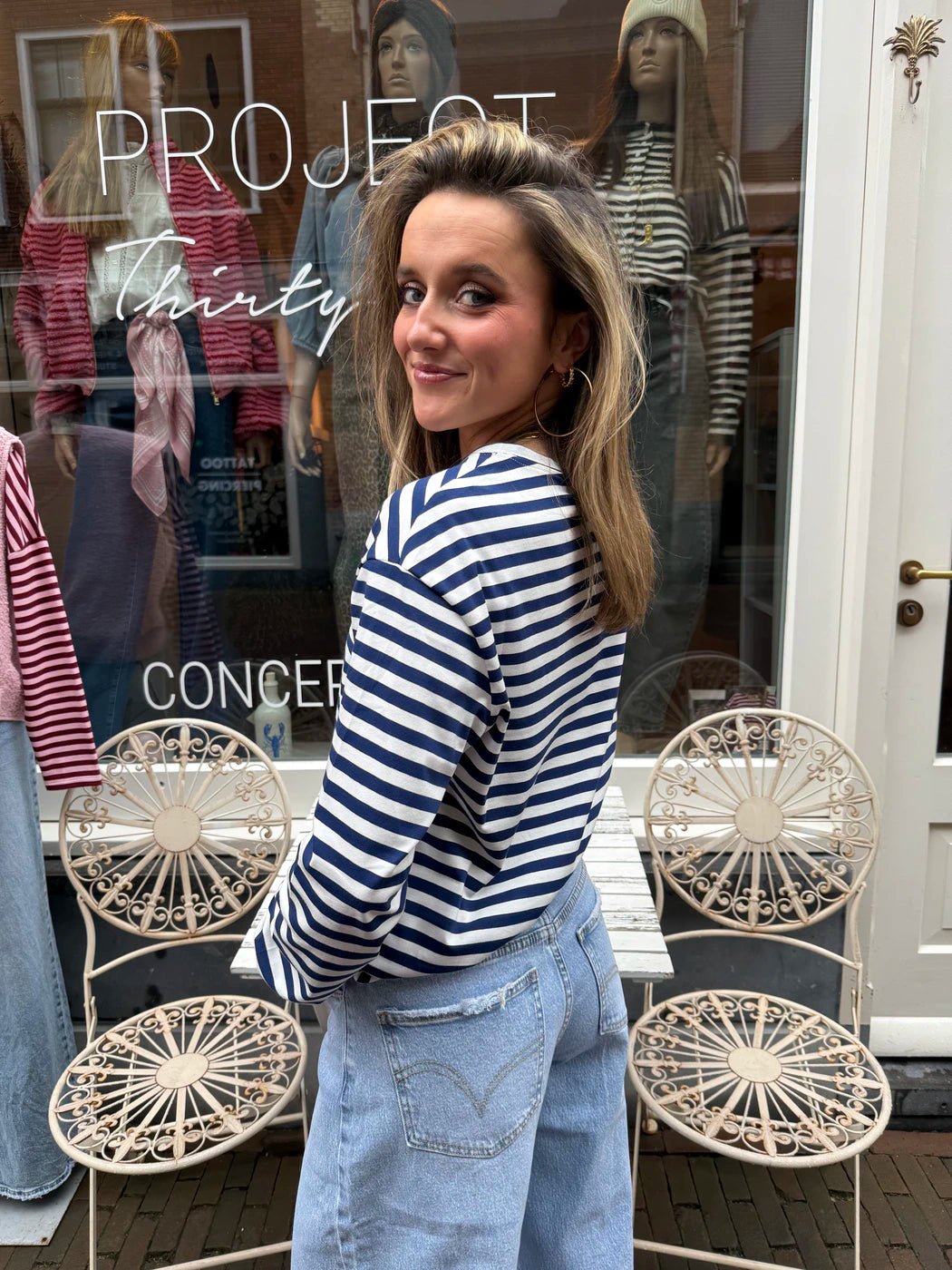 Lotti longsleeve navy/white striped - Project 35