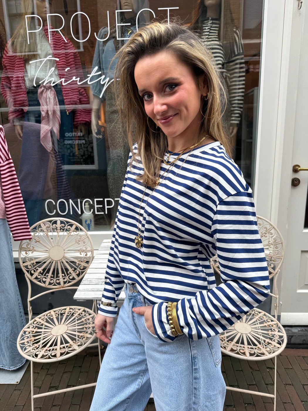 Lotti longsleeve navy/white striped - Project 35