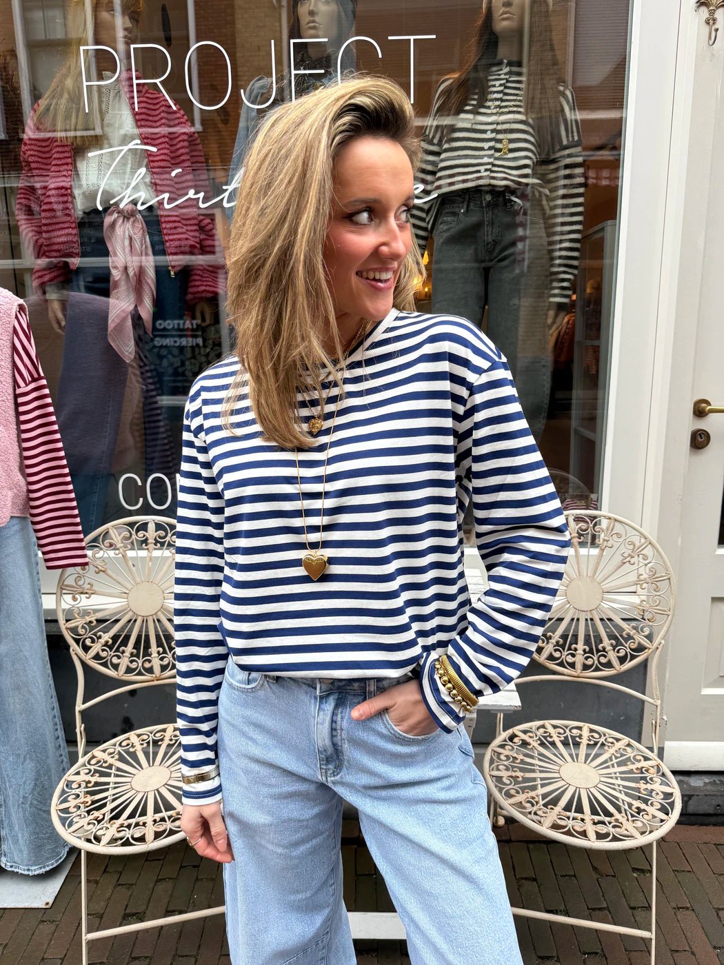 Lotti longsleeve navy/white striped - Project 35