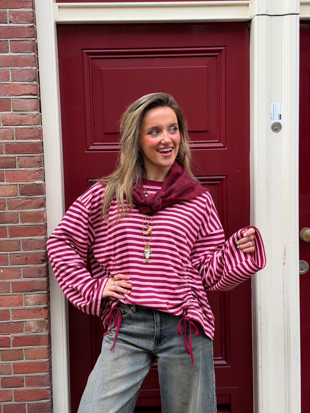 Loua gestreepte longsleeve roze/bordeaux - Project 35