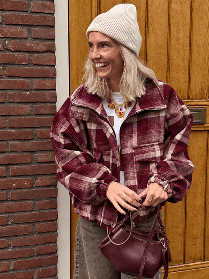 Lucy oversized geruit bomberjack bordeaux - Project 35