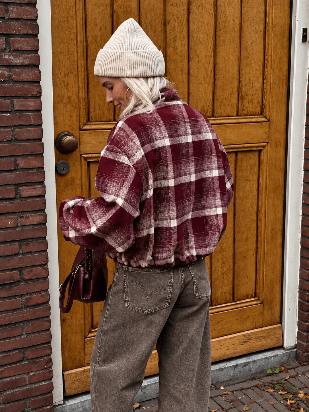 Lucy oversized geruit bomberjack bordeaux - Project 35