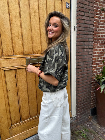 Luka bodywarmer denim camouflage print groen - Project 35