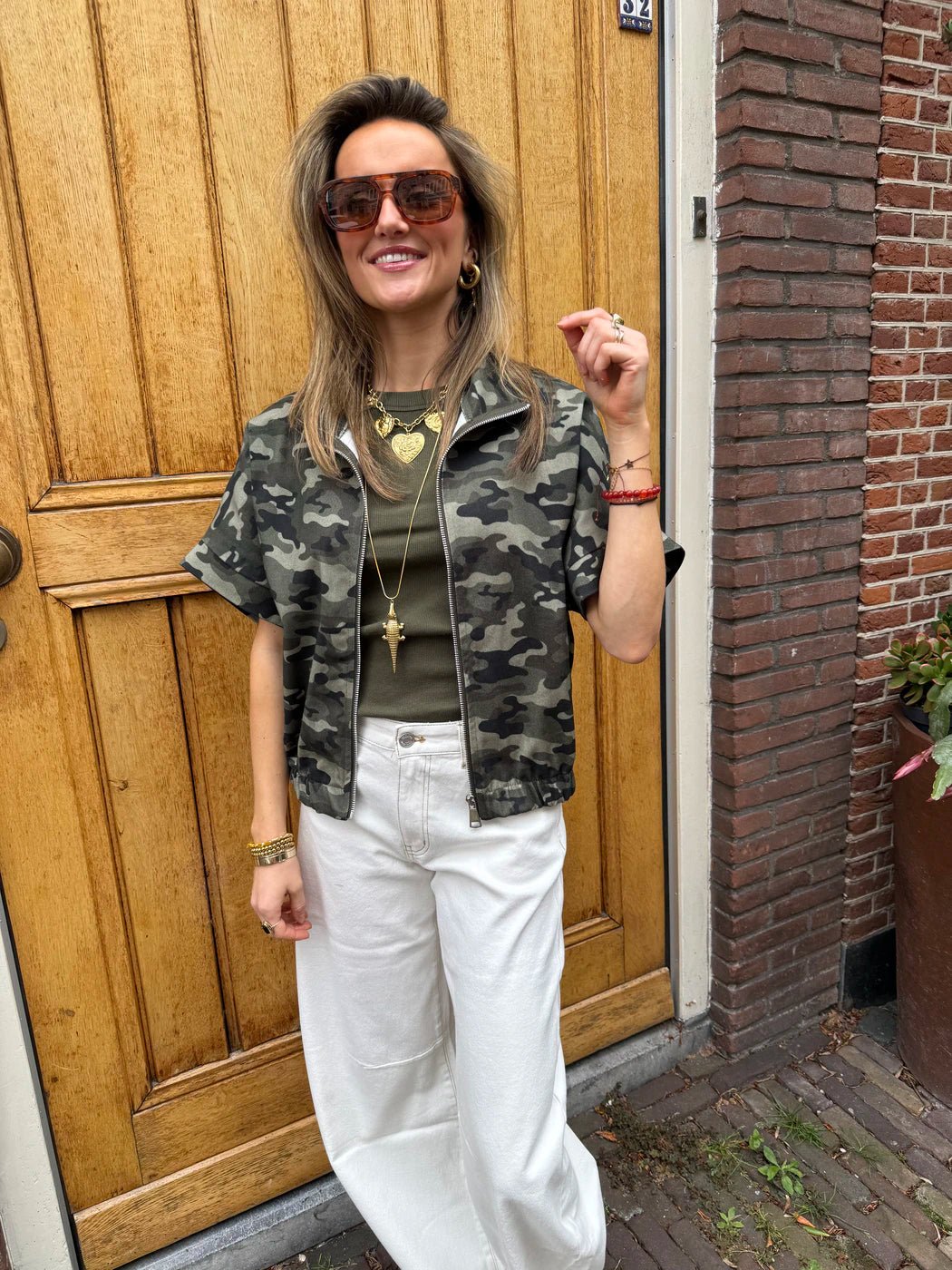 Luka bodywarmer denim camouflage print groen - Project 35