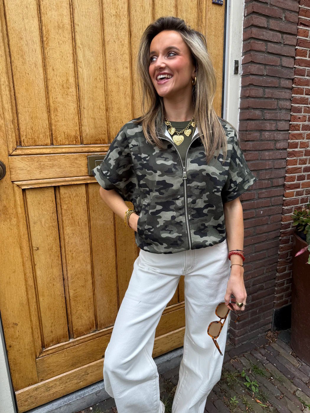Luka bodywarmer denim camouflage print groen - Project 35
