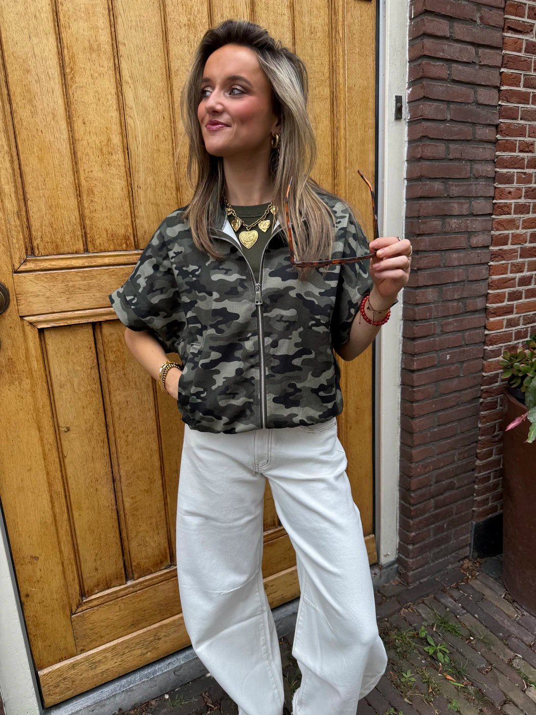 Luka bodywarmer denim camouflage print groen - Project 35