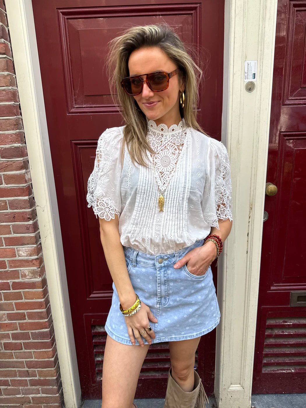 Luna broderie blouse wit - Project 35