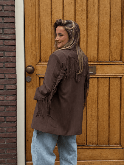 Maeve franje blazer bruin streepjes - Project 35