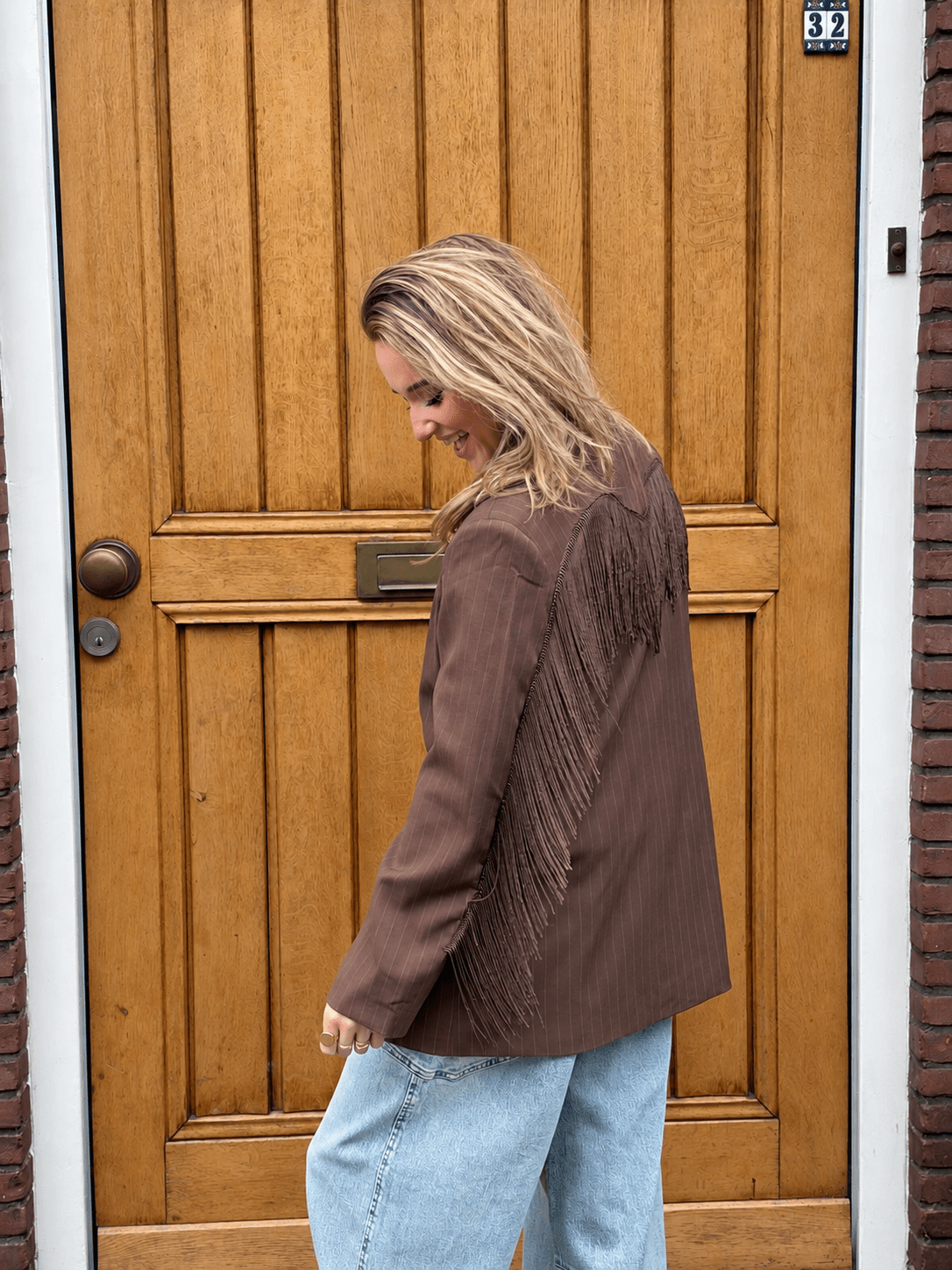 Maeve franje blazer bruin streepjes - Project 35