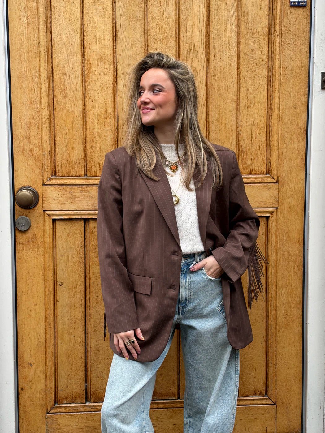 Maeve franje blazer bruin streepjes - Project 35
