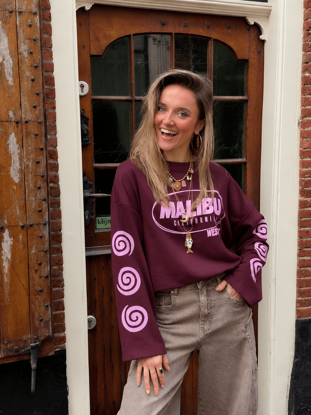 Malibu spiral sweater bordeaux/roze - Project 35