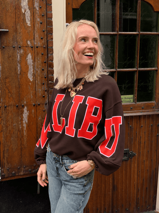 Malibu sweater pofmouw bruin/oranje - Project 35