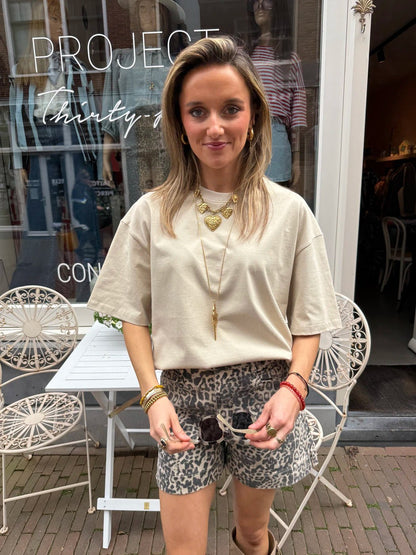Mara katoenen t-shirt oversized beige - Project 35