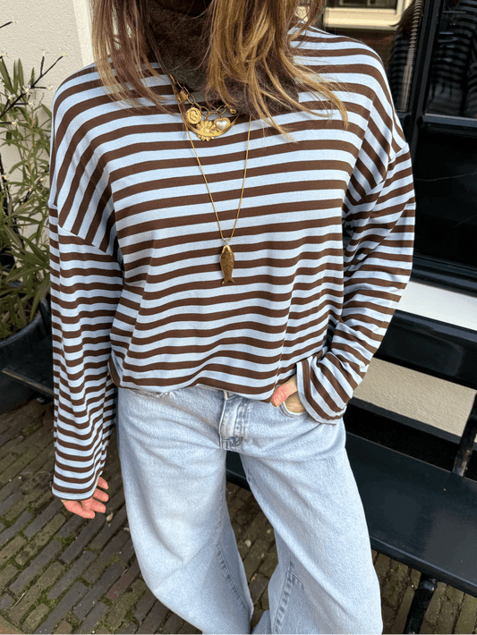 Maud longsleeve blue/brown striped - Project 35