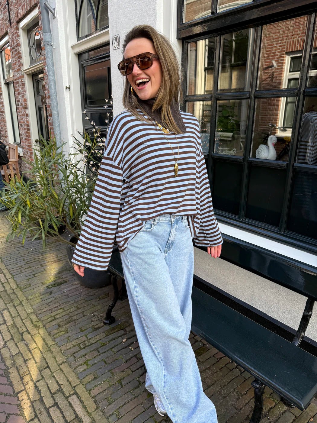 Maud longsleeve blue/brown striped - Project 35