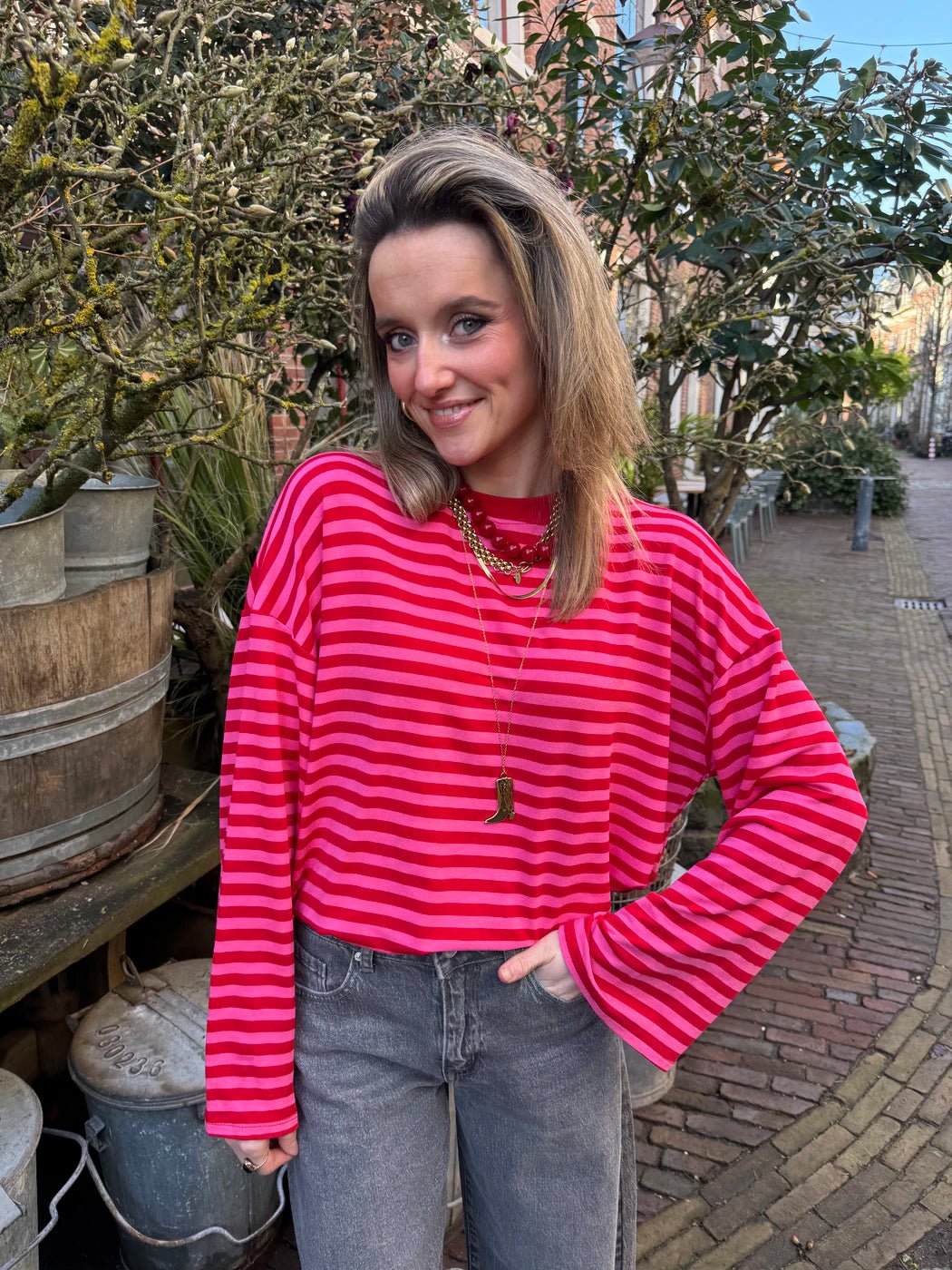 Maud longsleeve red/pink striped - Project 35