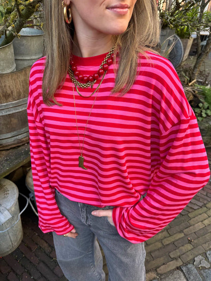 Maud longsleeve red/pink striped - Project 35