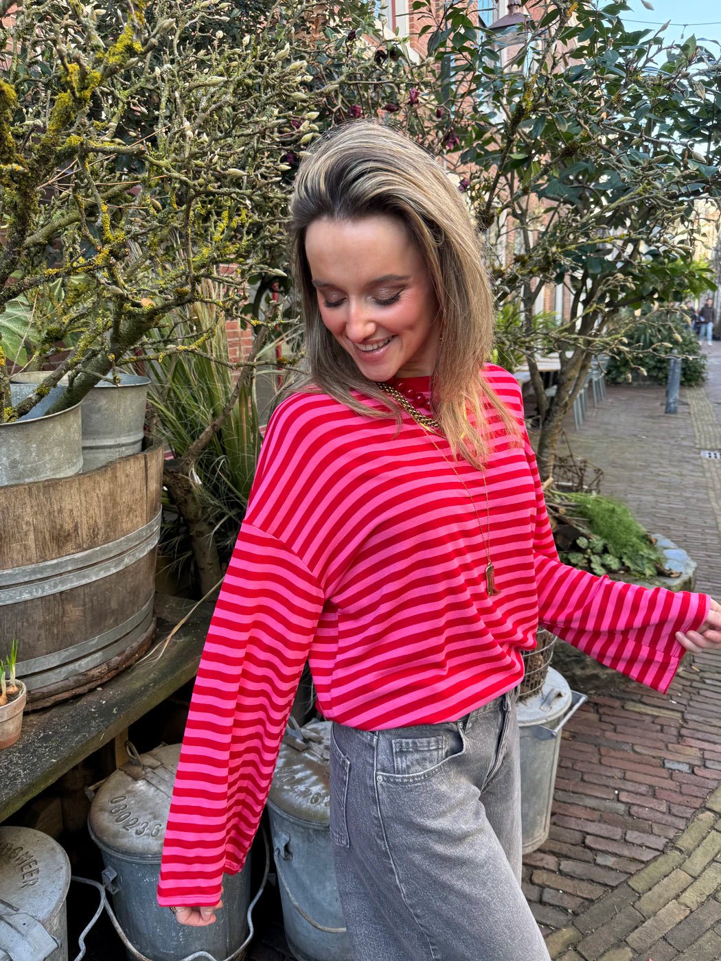 Maud longsleeve red/pink striped - Project 35