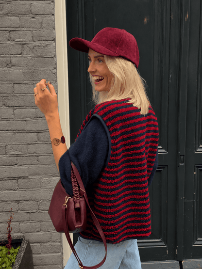 Maya teddy gilet gestreept navy/bordeaux - Project 35