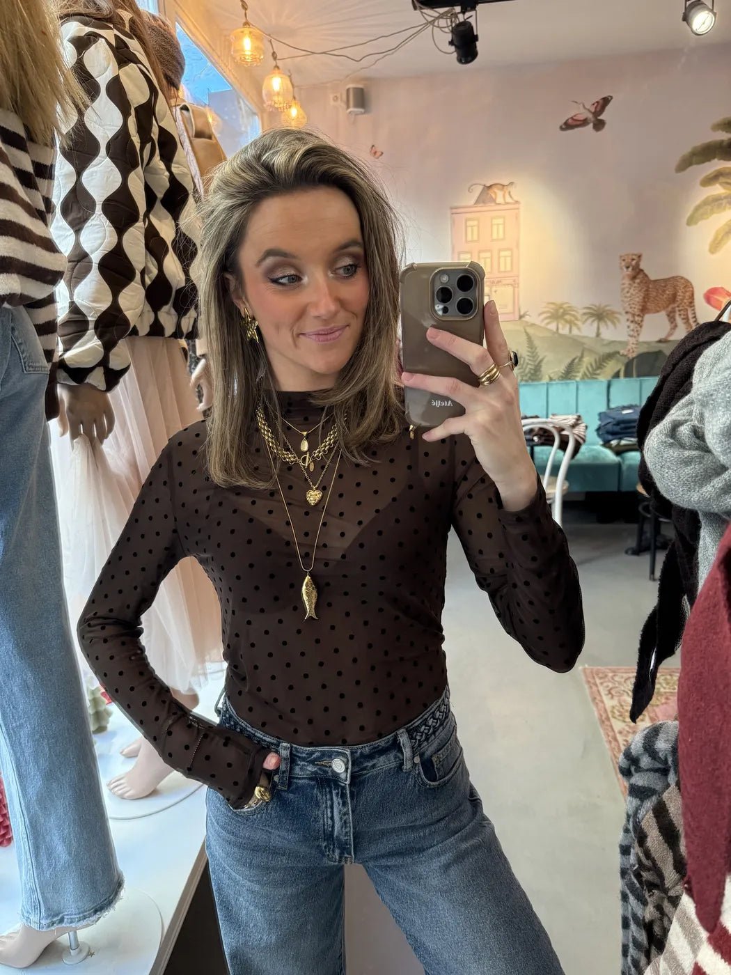 Mesh top dots bruin - Project 35