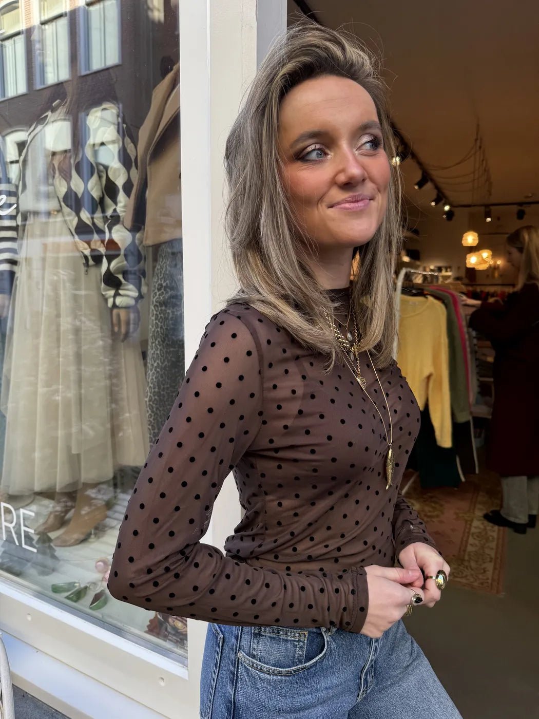 Mesh top dots bruin - Project 35