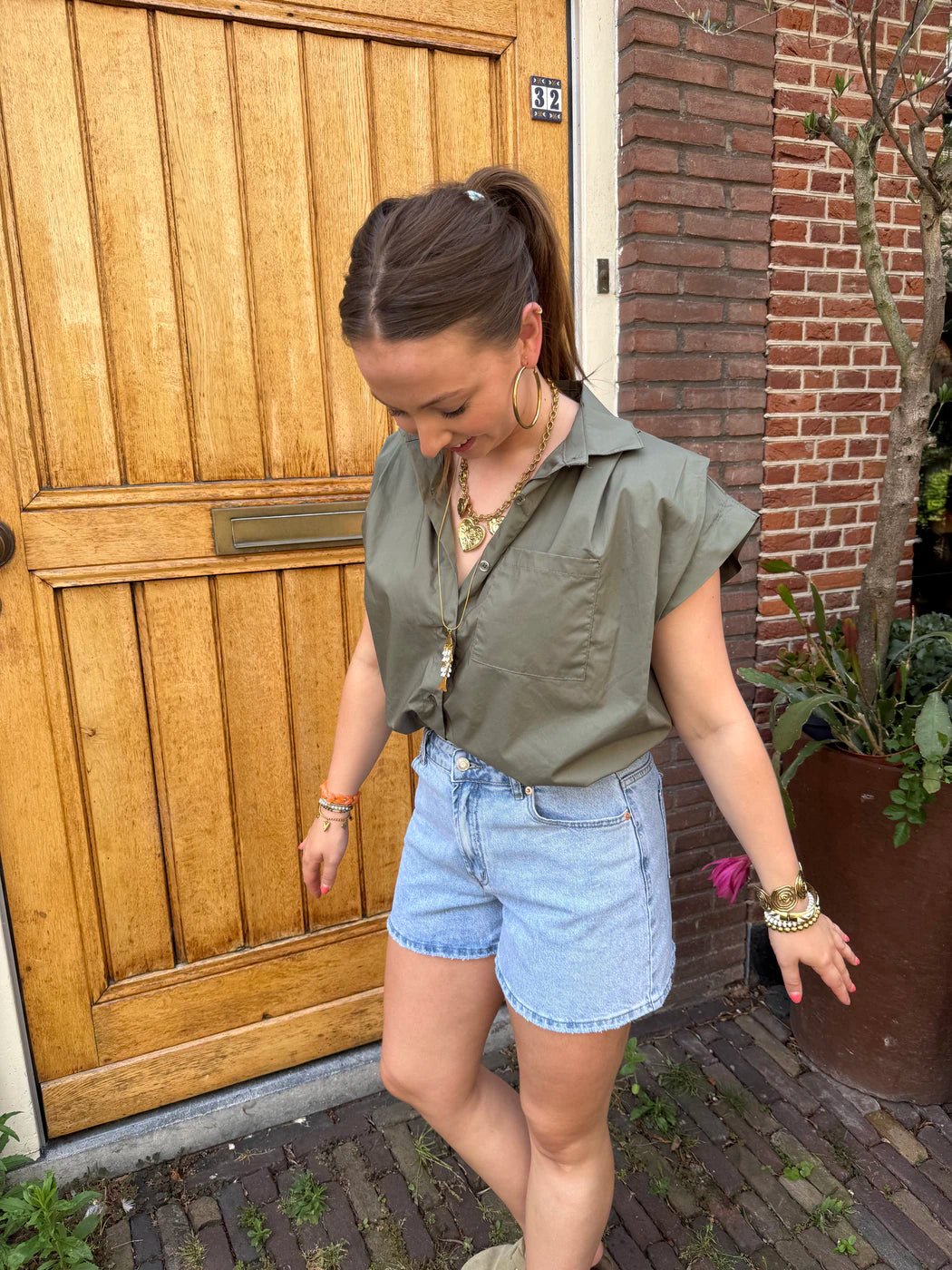 Mies blouse army green - Project 35