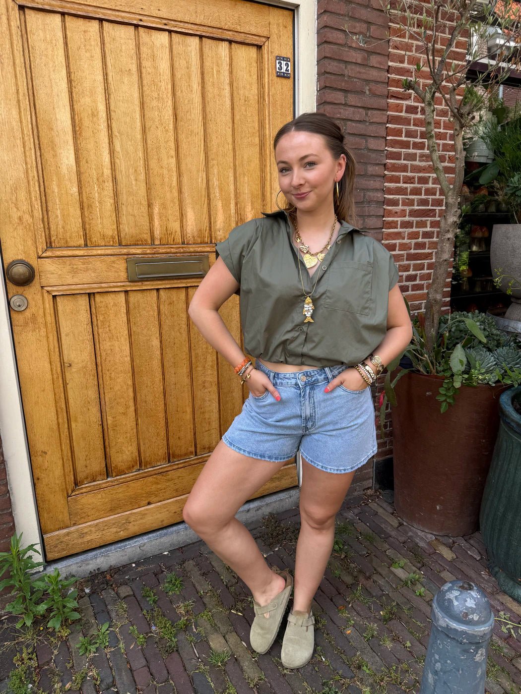 Mies blouse army green - Project 35