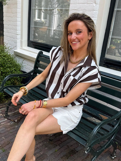 Mies blouse gestreept bruin/wit - Project 35