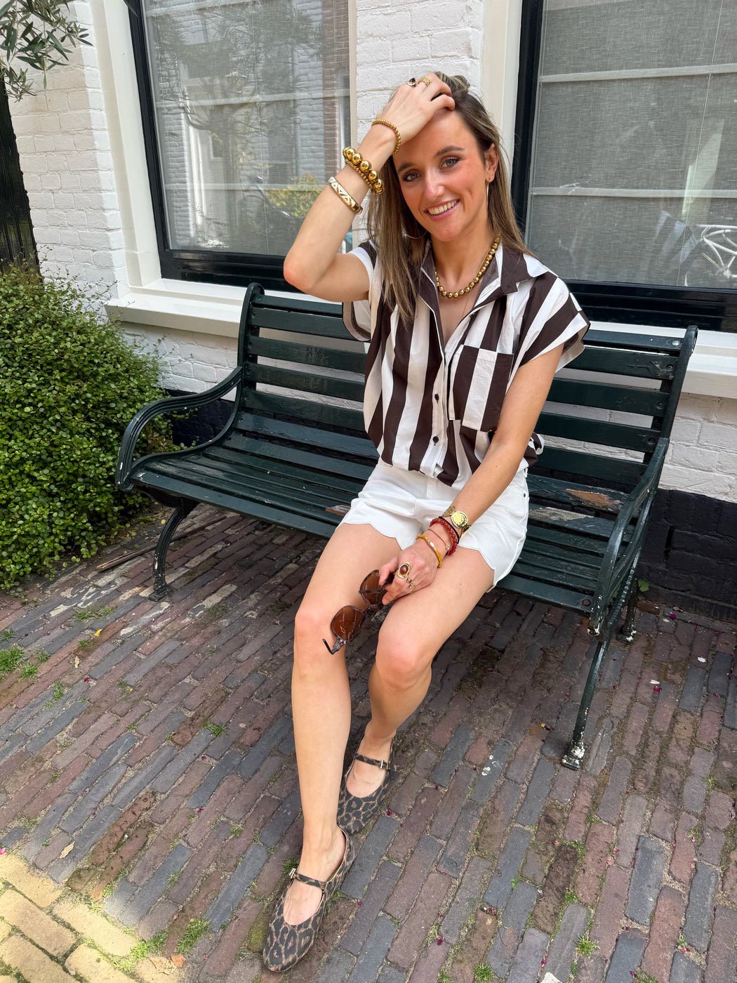 Mies blouse gestreept bruin/wit - Project 35