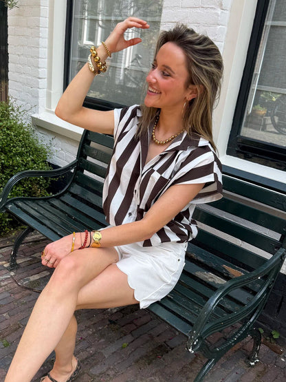 Mies blouse gestreept bruin/wit - Project 35