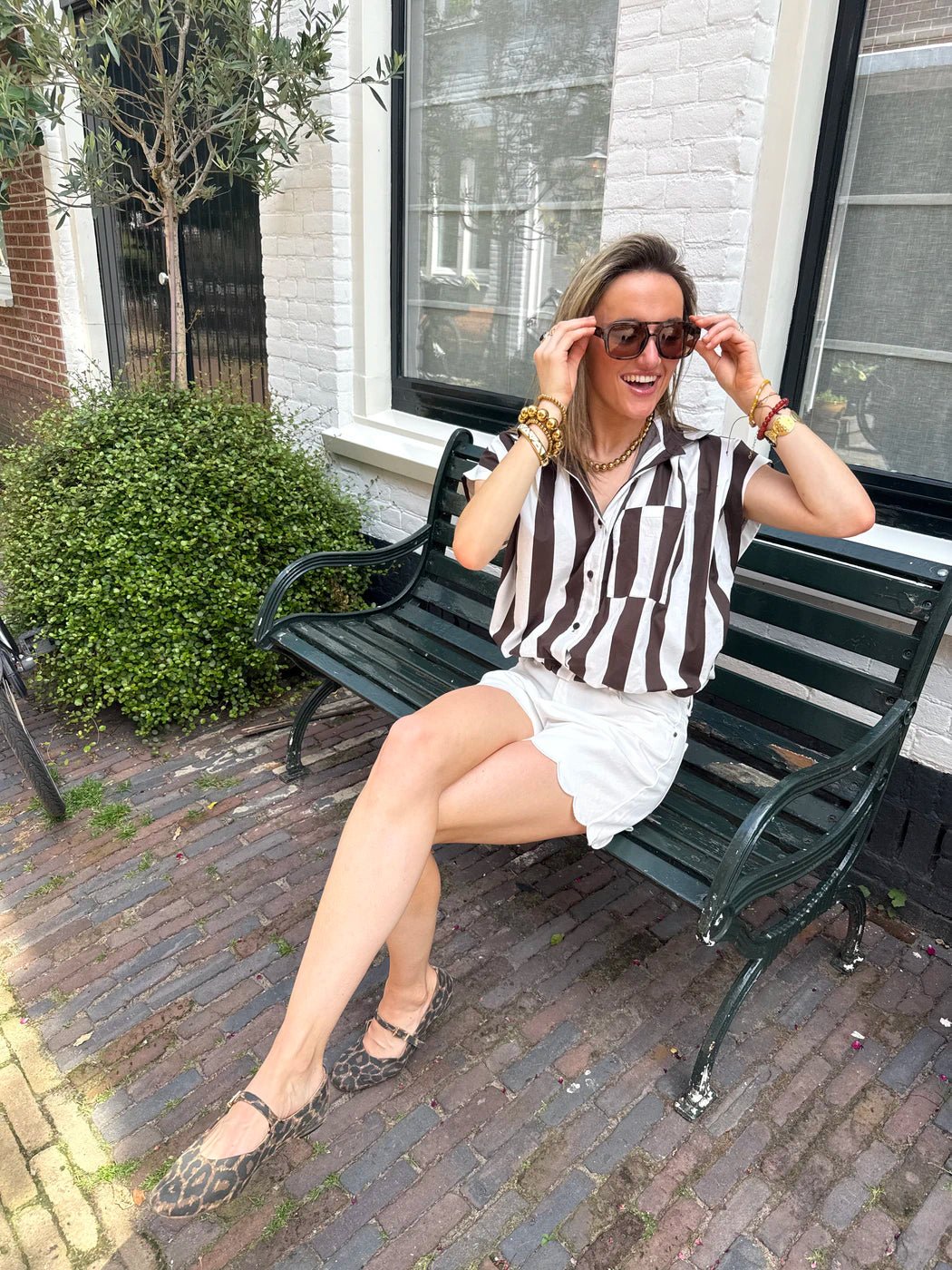 Mies blouse gestreept bruin/wit - Project 35