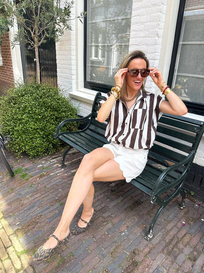 Mies blouse gestreept bruin/wit - Project 35