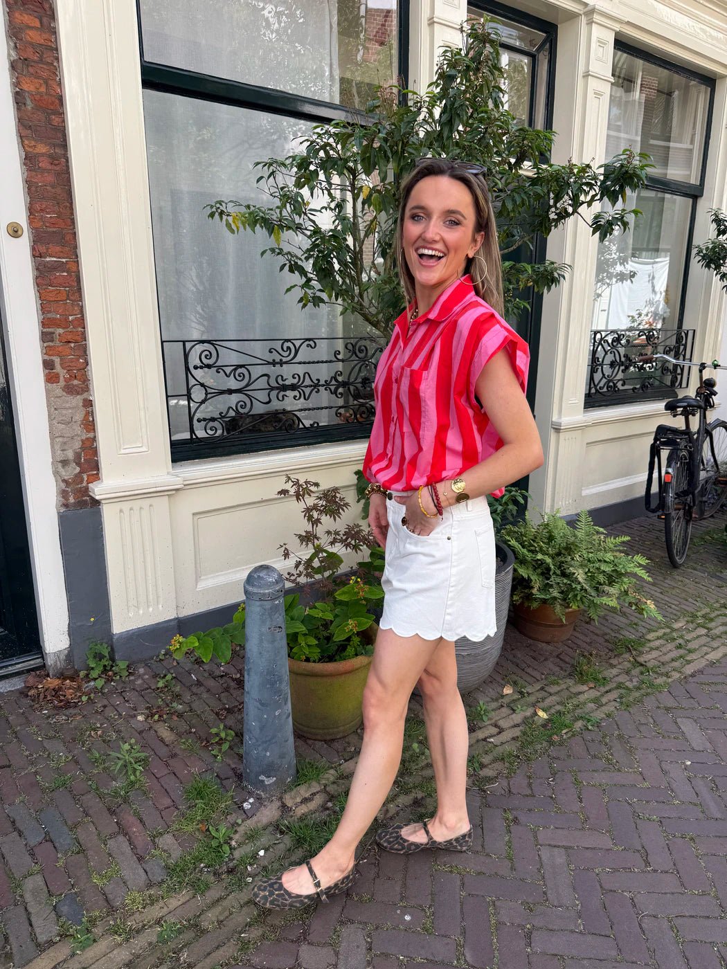 Mies blouse gestreept roze/rood - Project 35