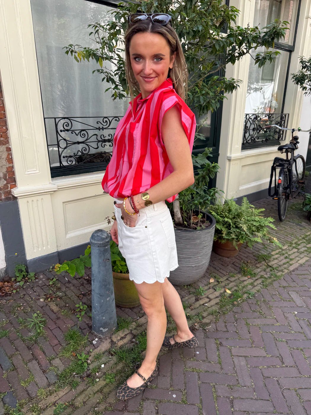 Mies blouse gestreept roze/rood - Project 35