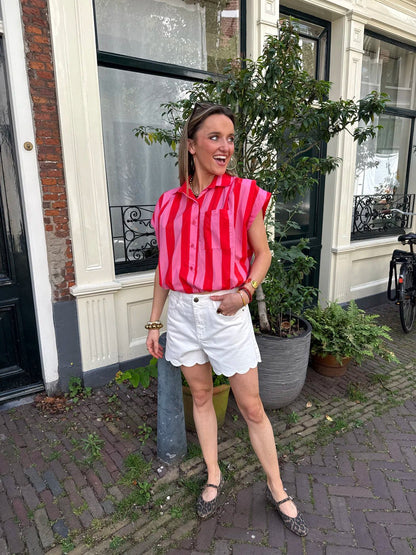Mies blouse gestreept roze/rood - Project 35
