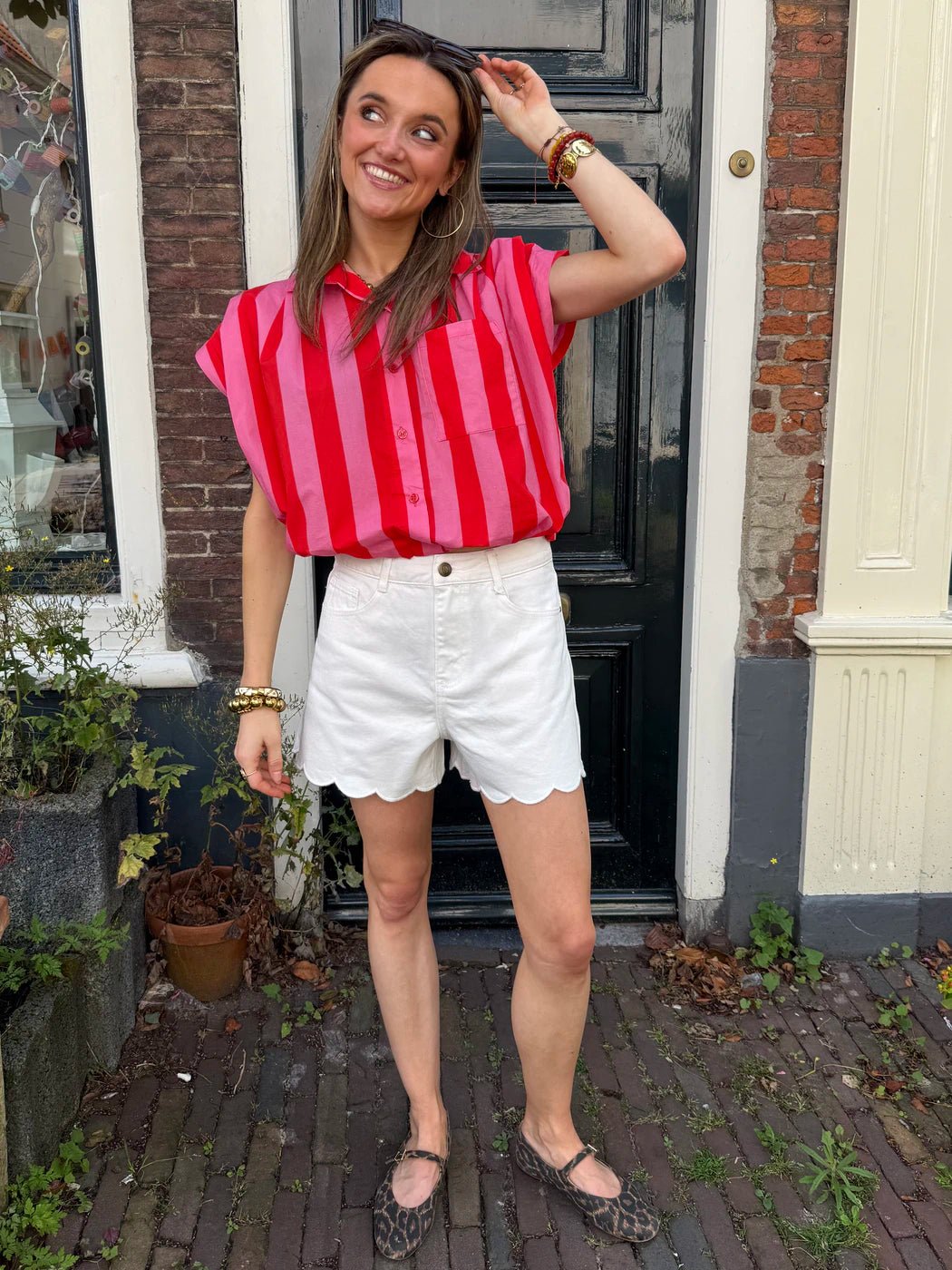 Mies blouse gestreept roze/rood - Project 35
