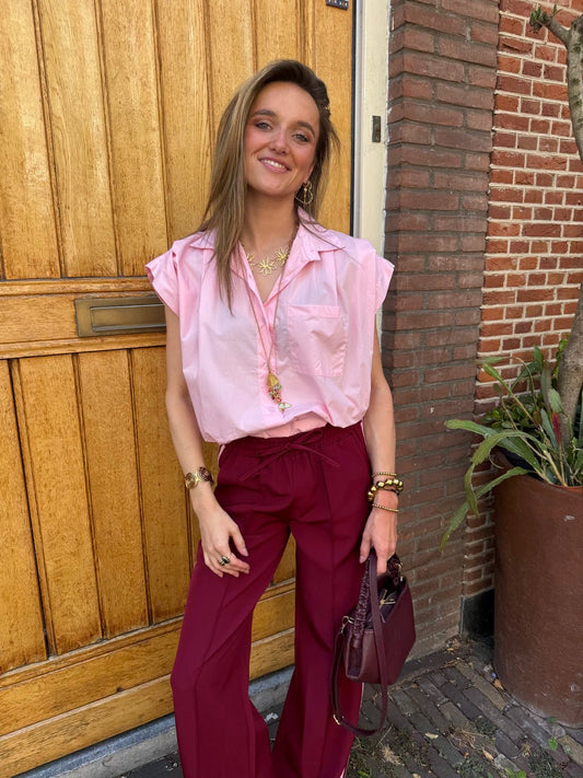 Mies katoenen blouse elastiek lichtroze - Project 35