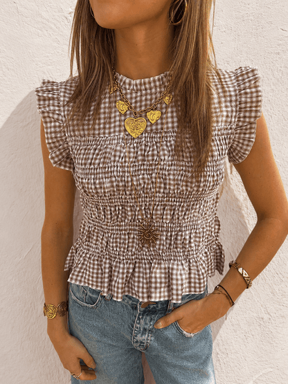 Mika geruite top mouwloos bruin/wit - Project 35