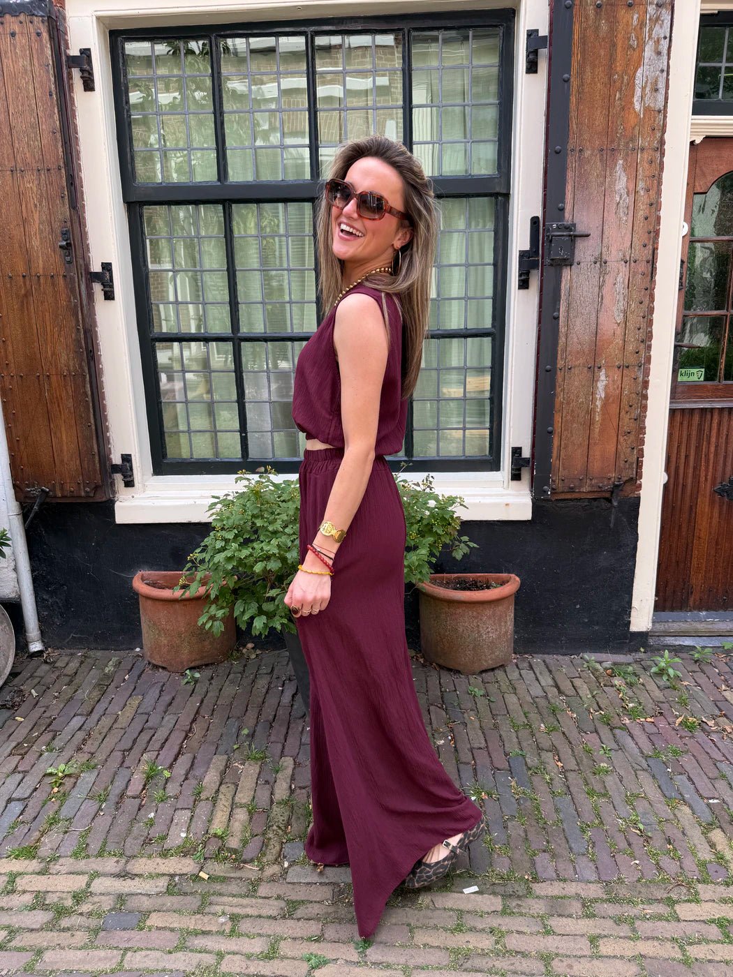 Mila tweedelige set maxi rok en top burgundy - Project 35