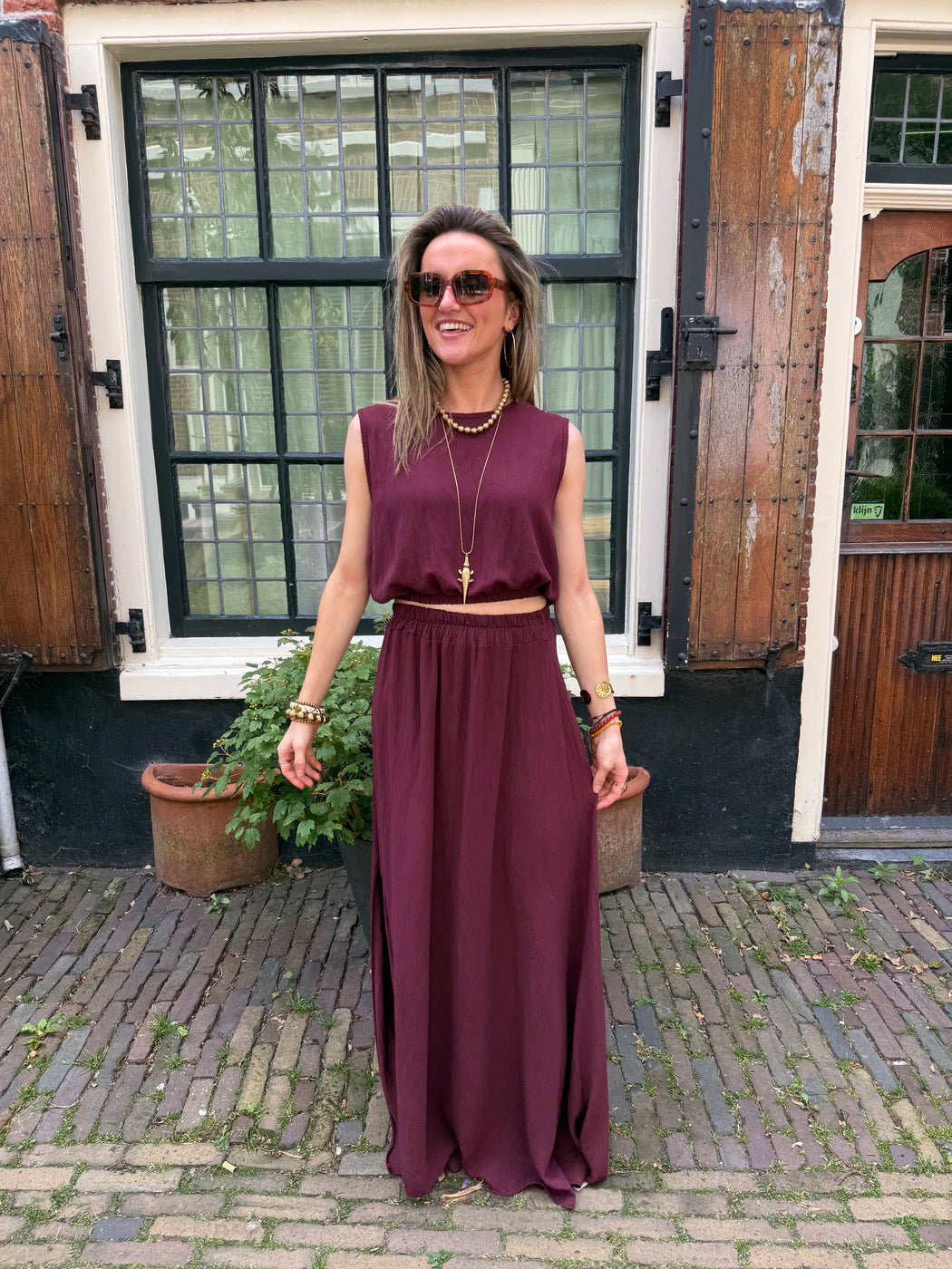 Mila tweedelige set maxi rok en top burgundy - Project 35